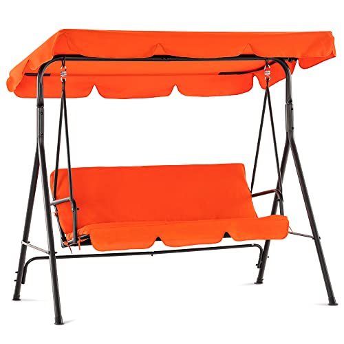 MCombo 3Person Outdoor Patio Swing Chair Convertible Canopy Hanging Swing Glider Lounge Chair Removable Cushions 4003 (Orange)