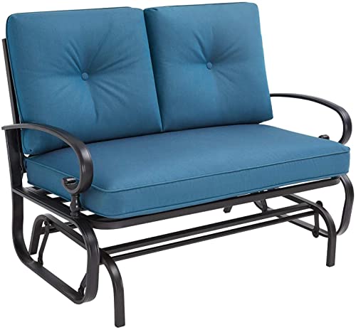 Oakmont Outdoor Loveseat Patio Swing Rocking Glider 2 Seats Metal Furniture Set for Patio Garden Yard Porch wArmrest Resistant Cushions(Peacock Blue)