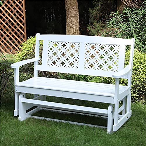 PHI VILLA Outdoor Wood Swing Glider Loveseat Chair with Weather Resistant Painted  Strong Rocker Arms Outdoor Rocking Seat Patio Bench White