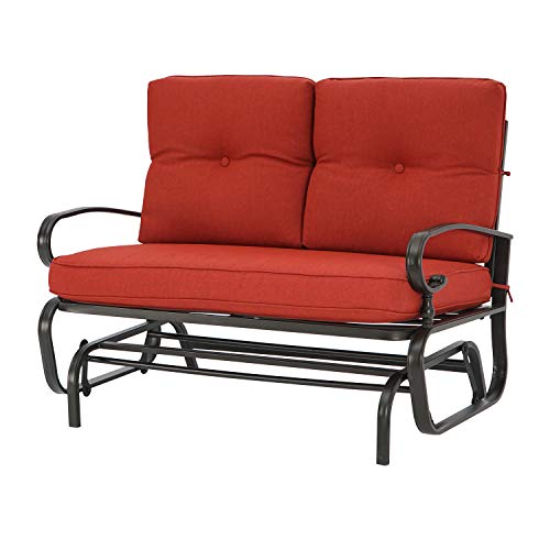 SUNCROWN Outdoor Glider Chair Patio 2 Seats Loveseat Chair Steel Frame Furniture (Red Cushion)