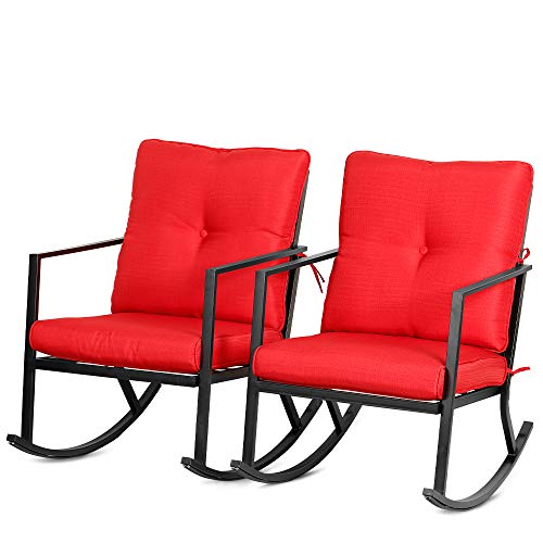 BALI OUTDOORS Patio Rocker Chair Rocking Chairs 2 Piece Modern Outdoor Furniture Red Thick Cushions Black Steel Frame