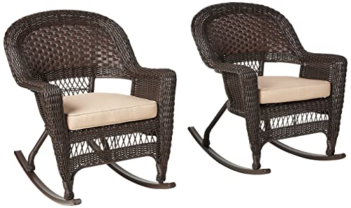 Jeco Rocker Wicker Chair with Tan Cushion Set of 2 Espresso