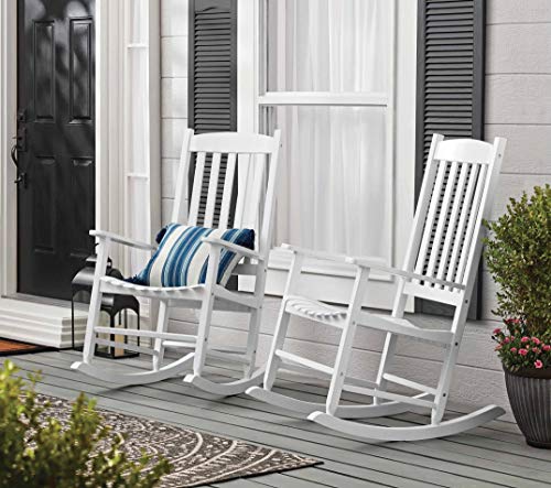 Set of 2 White Finish Farmhouse Porch Rocker Outdoor Wood Rocking Chair Patio Lawn Garden Furniture