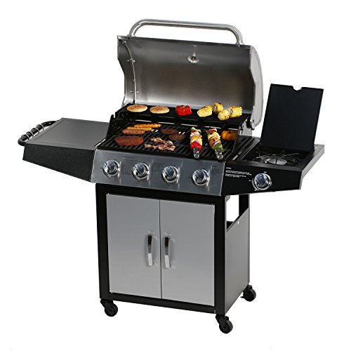 MASTER COOK Gas Grill BBQ 4Burner Cabinet Style Grill Propane with Side Burner Stainless Steel