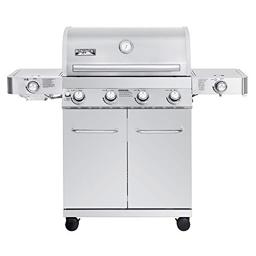 Monument Grills 24367 4Burner Stainless Steel Cabinet Style Propane Gas Grill with Side  Side Sear Burners Built in Thermometer and LED Controls