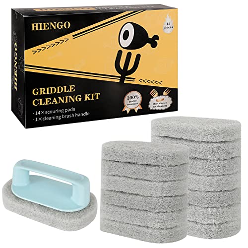 Griddle Grill Grille Scouring Pads Scrubber Cleaner Tools Kit Griddle Brush Scraper with Handle for Flat Top Grill Cleaning Accessories Cast Iron Grill Cleaning Brick Sponge for Rust