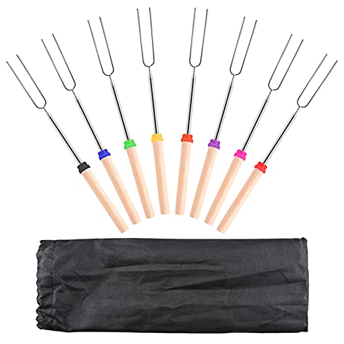 AIYEGO Marshmallow Roasting Sticks 32Inch Telescopic Barbecue Forks Retractable Stainless Steel Smores Skewers with Antislip Wooden Handle for BBQ Outdoor Camping Campfire Firepit (16)
