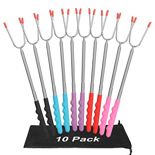 EEEKit Marshmallow Roasting Sticks 10 Pack Extra Long 45 Stainless Telescoping Hot Dog Smores Skewers Kids Safe Barbecue Forks for Campfire Camping Bonfire and Grill