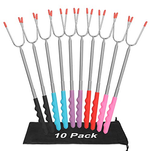 EEEKit Marshmallow Roasting Sticks 10 Pack Extra Long 45 Stainless Telescoping Hot Dog Smores Skewers Kids Safe Barbecue Forks for Campfire Camping Bonfire and Grill