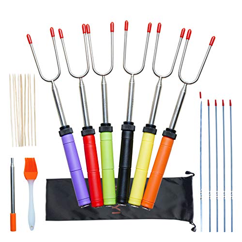 JOCYI Marshmallow Roasting Sticks 45 inch Set of 61 Blow Fire Tube1 Silicone Brush1 Waterproof Bag5 Barbecue Skewers10 Bamboo Skewers Barbecue ForksThe Handle can be rotatedEasier to use