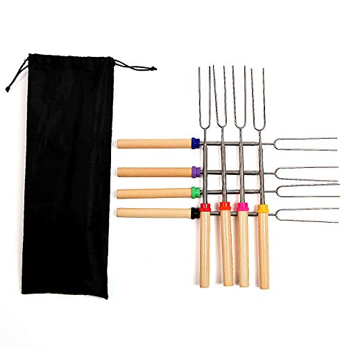 NA Marshmallow Roasting Sticks 32 inch 8 Pcs Smores Skewers Barbecue Extendable Forks with Portable Bag Hot Dog Roasting Sticks for Campfire Camping Bonfire and Grill
