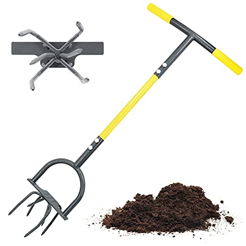 Jardineer Manual Twist Tiller Hand Garden Twist Tiller Heavy Duty Garden Claw Cultivator for Flower Box and Raised Bed