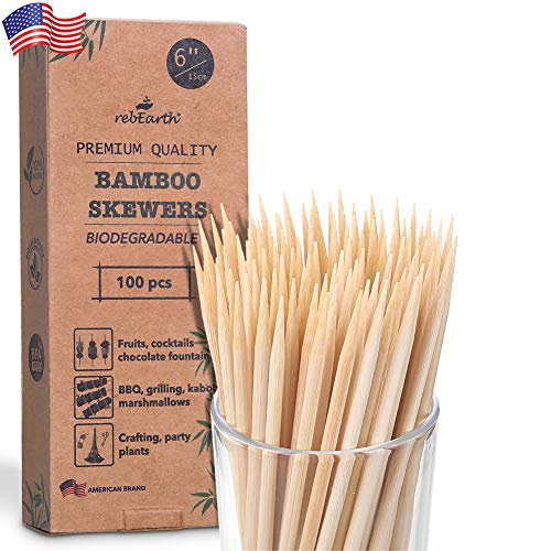 10 Natural Bamboo Skewers for BBQ (100 pcs) ，Appetizer，Fruit，Cocktail，Kabob，Chocolate Fountain，Grilling，Barbecue，Kitchen，Crafting and Party (10)