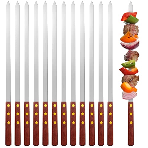 12 Pieces Skewers for Kabobs 04 Inch Wide Thin Stainless Steel Kebab Skewers Long Skewers Barbecue Skewers Reusable Metal BBQ Skewers with Wood Handle for Making Persian Turkish Kabob (177 Inch)