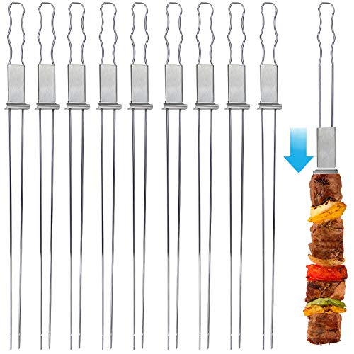 Blue Donuts 10 Pack Kabob Skewers for Grilling 17 Inch  Kabob Skewers with Push Bar Stainless Steel Skewers with Comfortable Handle Grip BBQ Grilling Accessories