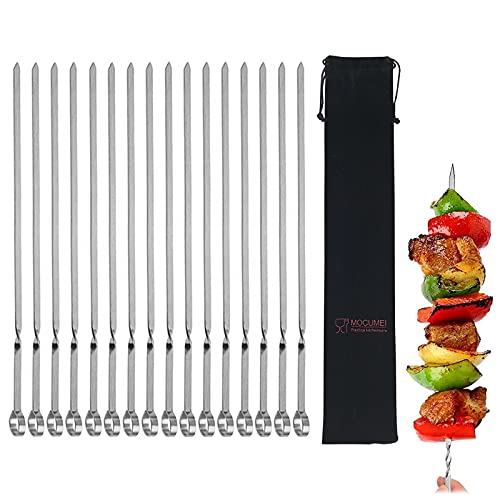 MOCUMEI Metal Skewers for GrillingKabob SkewersFlat BBQ Barbecue SkewerGrilling Skewers SetReusable BBQ Sticks(14 skewers(16 Pack))