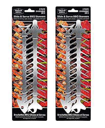 Proud Grill Slide  Serve BBQ Skewers  Set of 4 Stainless Steel Reusable Barbecue Skewers  Ideal for Grilling Shish Kabobs  Use for Beef Pork Chicken Vegetable and Shrimp Kabobs