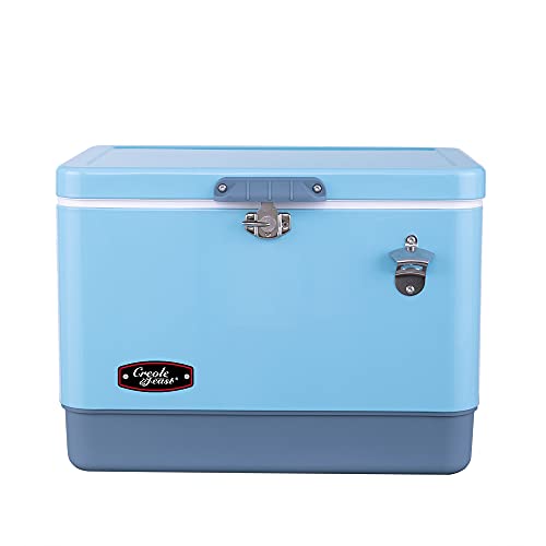 Creole Feast CL5401B 54Quart Portable Cooler 4 Days Ice Retention Chest Box for Camping Sports Activities Fishing BBQ and Beach Blast Blue