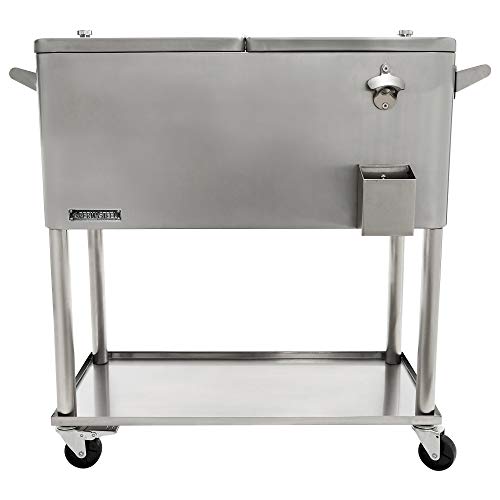 Permasteel PSA206SS 80 Quart Rolling Patio Cooler with Bottom Tray Stainless Steel