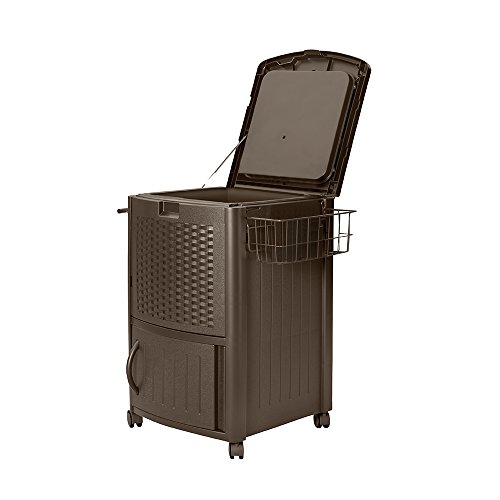 Suncast Resin 77 Quart WickerLook Outdoor Patio Cooler with Wheels Java