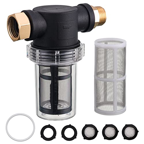 JOEJET Garden Hose Filter Sediment Filter Attachment for Pressure Washer Inlet Water Inline Water Filter for Garden Hose with 40 Mesh and 100 Mesh Screen 2 Pack ORing