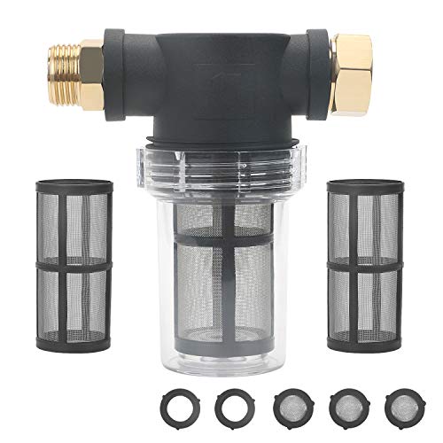 STYDDI Garden Hose Sediment Filter Water Hose Debris Line Filter Attachment with 100 Mesh Screen for Pressure Washer Inlet and Transfer Pump Faucets RV Water Hose with 2 Extra 100 Mesh Screen