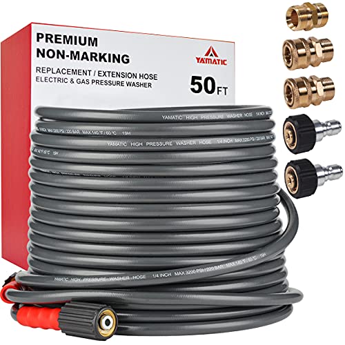 YAMATIC Heavy Duty 3200 PSI Pressure Washer Hose 50 FT X 14 M22 to 38 Quick Connect Coupler for ReplacementExtension (Wear Resistant Upgrade 3X)