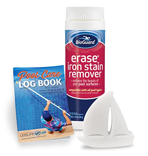 BioGuard Erase Iron Stain Remover for Swimming Pools with Scum Absorber and Pool Care Log Book