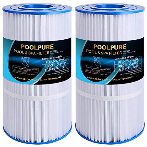 POOLPURE PLF90A Pool Filter Replaces Hayward C900 CX900RE Pleatco PA90 Unicel C8409 Filbur FC1292 StaRite PXC95 90 sqft Cartridge 2 Pack