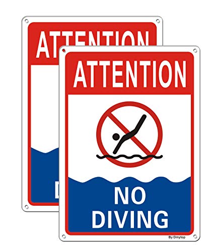 2 Pack No Diving Pool Sign 10 x 7 Inches Rust Free Aluminum UV Protected Waterproof and Weather Resistant Easy to Mount Durable Ink