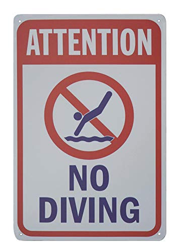 Monifith Funny Safety Signs Attention No Diving Rules Signs Swimming Pool Metal Sign 8x12 Inch