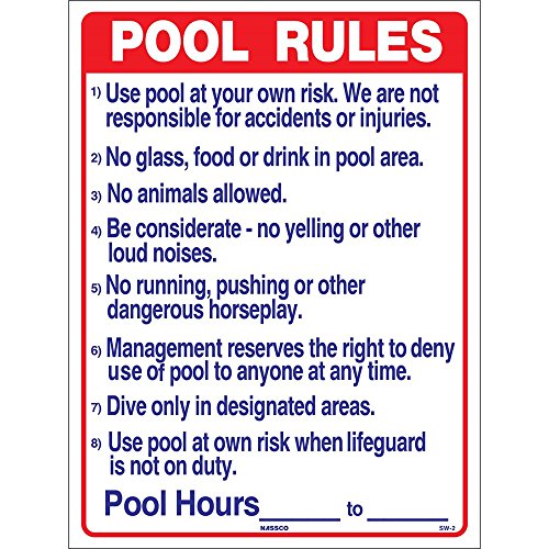 National Stock Sign SW2 Commercial Pool Rules Sign 18 by 24Inch