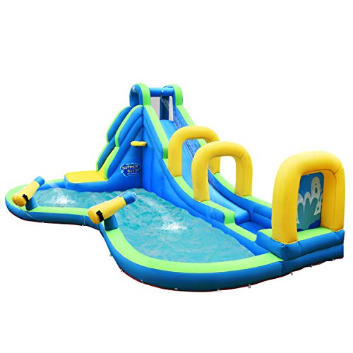 HONEY JOY Inflatable Water Slides Kids Jumping Bounce House w2 Water Cannons  Hose Long Slides with Arch Climbing Wall  Splash Pool Outdoor Blow Up Water Park for Backyard (Without Blower)
