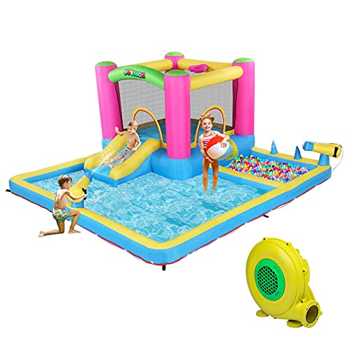 JOYMOR Inflatable Water Slide Park for Backyard Bounce House w Blower 2 Water Guns Splash Pool Water Slide Bouncer Castle Outdoor Playhouse for Little Kids