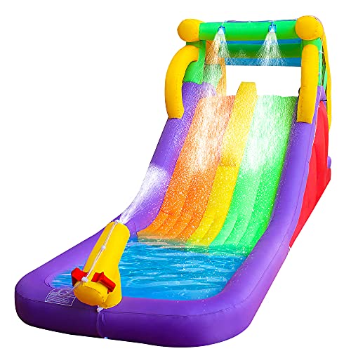 RETRO JUMP Inflatable Water Slide Double Slide Pool Water Park Bounce House w Climbing Wall Splash Pool Water Cannon Patch Kit Storage Bag Stakes Water Tube Blower Included