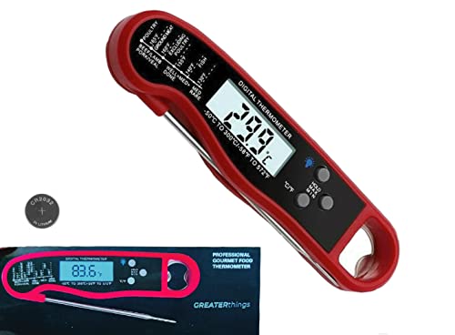 GREATERthings Digital Thermometer For Cooking  Waterproof Instant Read Food Thermometer with LCD and Backlight  Cooking Gadget Kitchen Accessory for Candy Water Oil BBQ Grill Smoker and Drink Opener