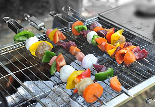 Jokari BBQ Skewers Lock  Slide Stainless Steel (4 Pieces) Grill Gadget Best Skewer for Outdoor Grilling with Quick and Easy Release for Any Type of Shish Kebab with Chicken Beef or Vegetables