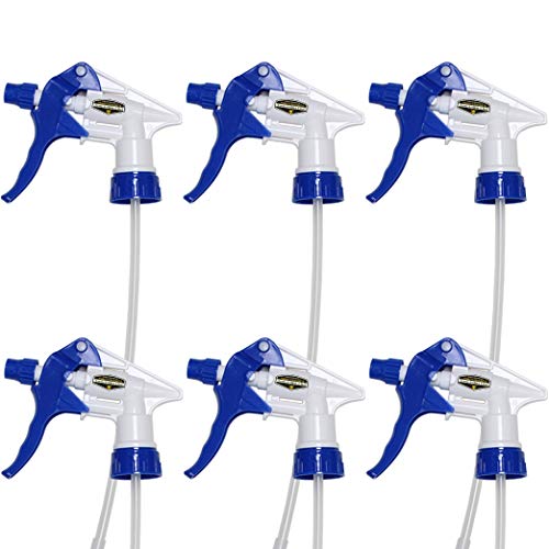 Mighty Gadget 6 Pack (R) LeakFree Chemical Resistant Spray Head Industrial Sprayers Replacement for AutoCar Detailing Window Cleaning and Janitorial Supply Fit 28400 Neck Bottles (Color Blue)