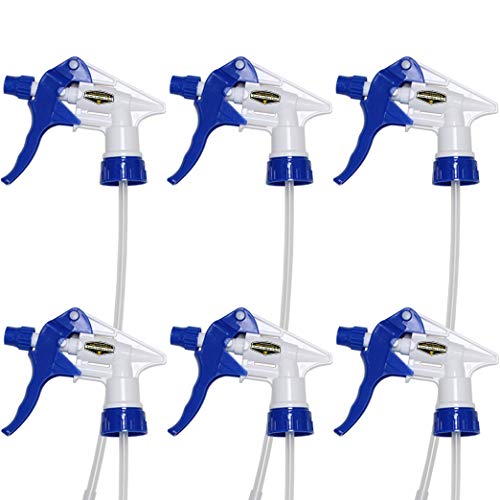 Mighty Gadget 6 Pack (R) LeakFree Chemical Resistant Spray Head Industrial Sprayers Replacement for AutoCar Detailing Window Cleaning and Janitorial Supply Fit 28400 Neck Bottles (Color Blue)