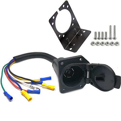 CARROFIX 7 Way Trailer Light Connector Socket 7 Wire Harness Electrical Quick Converter with Mounting Bracket
