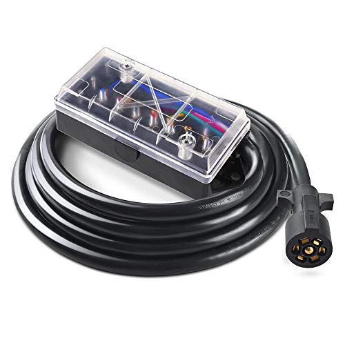 MICTUNING Heavy Duty 7 Way Trailer Cord Plug Connector with Transparent Cover 7 Gang Junction Box  8 Feet Weatherproof