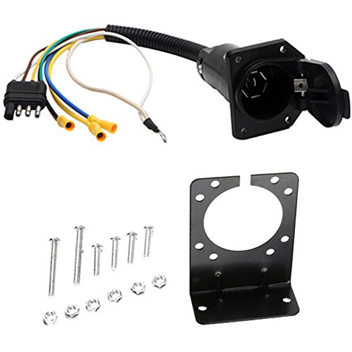 NEW SUN 4 Flat to 7 Way Blade Trailer Adapter Electrical Connector with Mounting Bracket