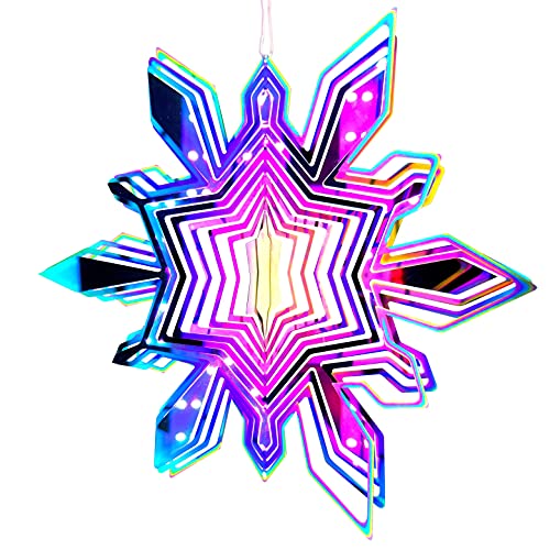 New Upgraded 3D Flowing Wind Spinner Premium Stainless Steel Metal Decoration FlowingLight Effect Good Decor for Outdoor Garden Yard Patio Indoor House Hanging Great Gifts Snowflakes Shaped