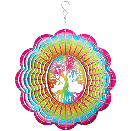 Tree of Life Wind Spinners Outdoor Metal3D Kinetic Sculptures Optical Illusion Yard Garden Decor12in Large Decorative Pink Sun Catcher Spinner HangingMulticolor Rainbow Spinfinity Outside Art Gifts
