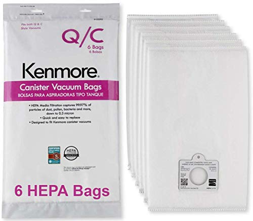 Kenmore HEPA Vacuum Bags C Q - Kenmore and Sears Style QC Bags for Canister Vacuum Cleaners Also Fits Kenmore 5055 50557 50558 Part Number 20-53292 Package of 6 Premium HEPA Synthetic Bags