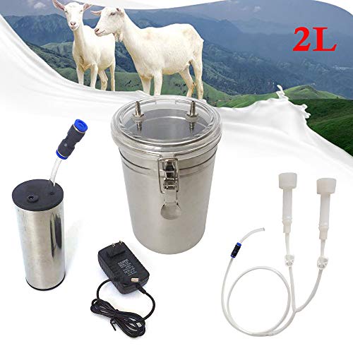 2L Electric Milking Machine Portable Stainless Steel Milker with Bottle and Vacuum Pressure Pump for Sheep Goat