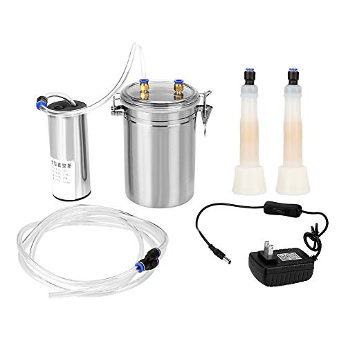 HEEPDD 2L Electric Milking Machine Portable Vacuum Pump Cow Milking Device Stainless Steel Milker Bucket Tank Barrel Food Grade Hose for Sheep Cows Goat US Plug 110-240Vfor Cows