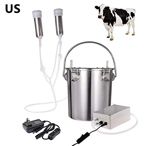 boomprospect 55L Electric Milking Machine Portable Vacuum-Pulse Pump Cow Milking Device Stainless Steel Milker Bucket Tank Barrel for Sheep Cow Goat
