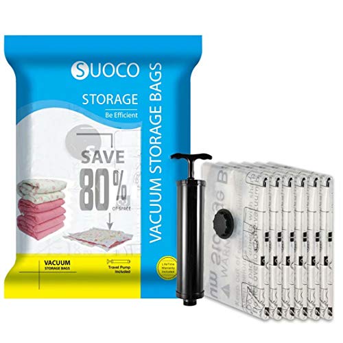 SUOCO Vacuum Storage Bags 6 Pack Space Saver Compression Bags with Hand Pump Small 24 x 16 inch