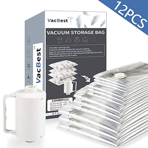 VacBest Vacuum Storage Space Saver Bags 12 Combo 3 Small 3 Medium 3Large  3 Jumbo with a Powerful Electric Pump for Travel and Household Usage